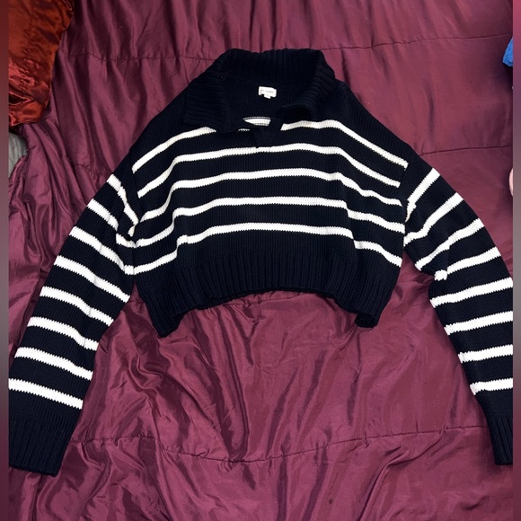PacSun LA Hearts Callie Navy White Striped Cropped Collared Sweater Size XL - Picture 3 of 7